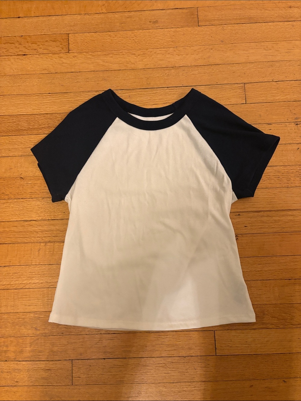 Old Navy White Tee with Navy Raglan Sleeves